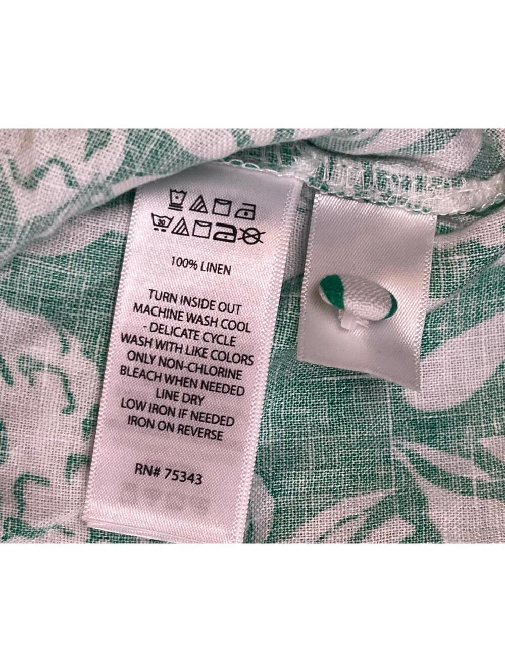 Nicole Miller New York Green and White Linen Button-Up Shirt, Size M - Picture 6 of 7